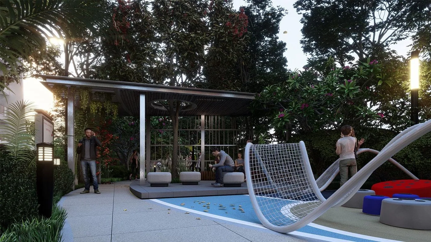Plaza with informal seating — DSR The Courtyard, Bengaluru