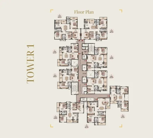 Typical floor plan, Tower 1 — DSR The Courtyard, Gunjur, Bengaluru