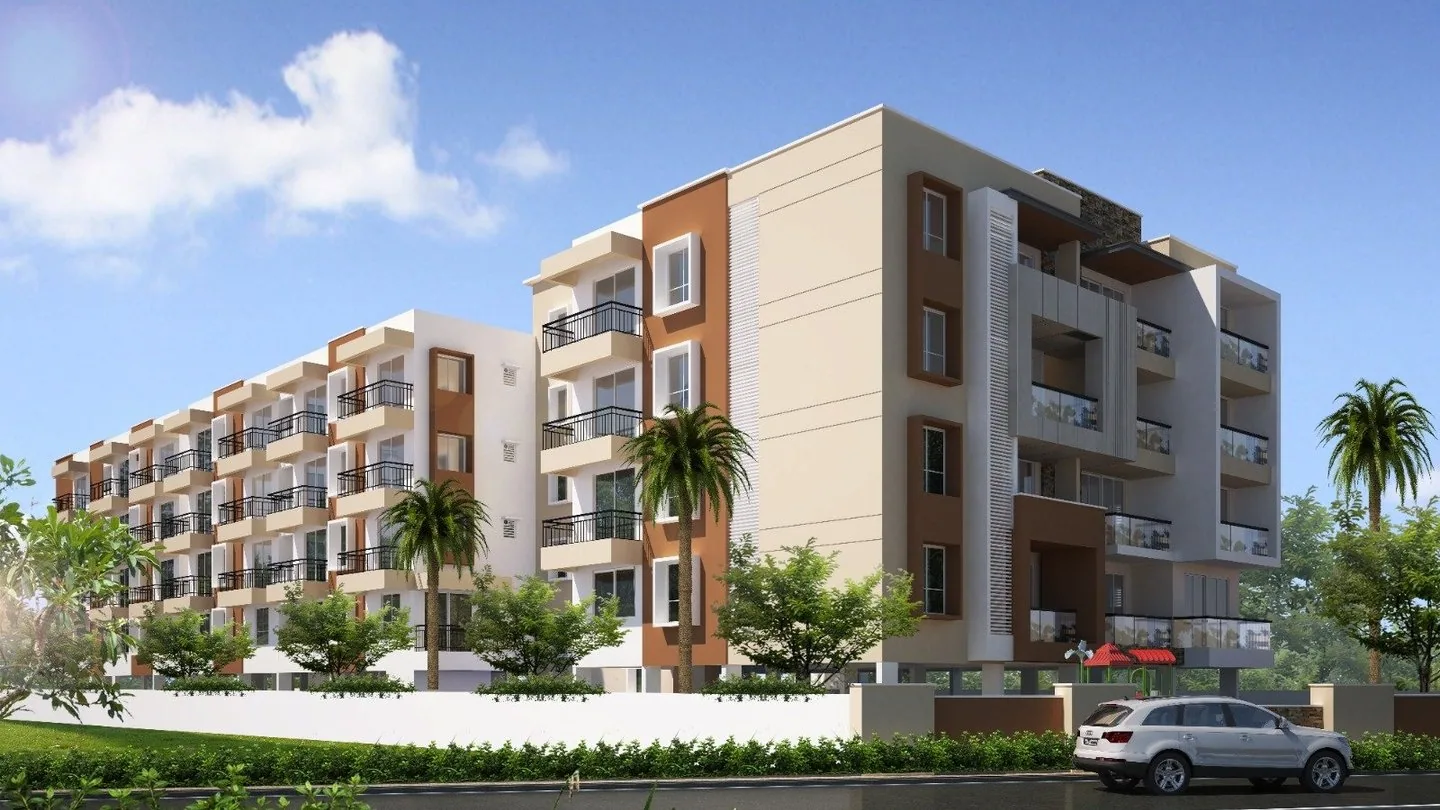 Corner elevation and balconies — Nithya Sunshine, Kalyan Nagar, Bengaluru