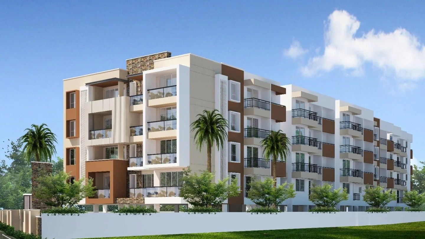 Front elevation from the approach road — Nithya Sunshine, Kalyan Nagar, Bengaluru