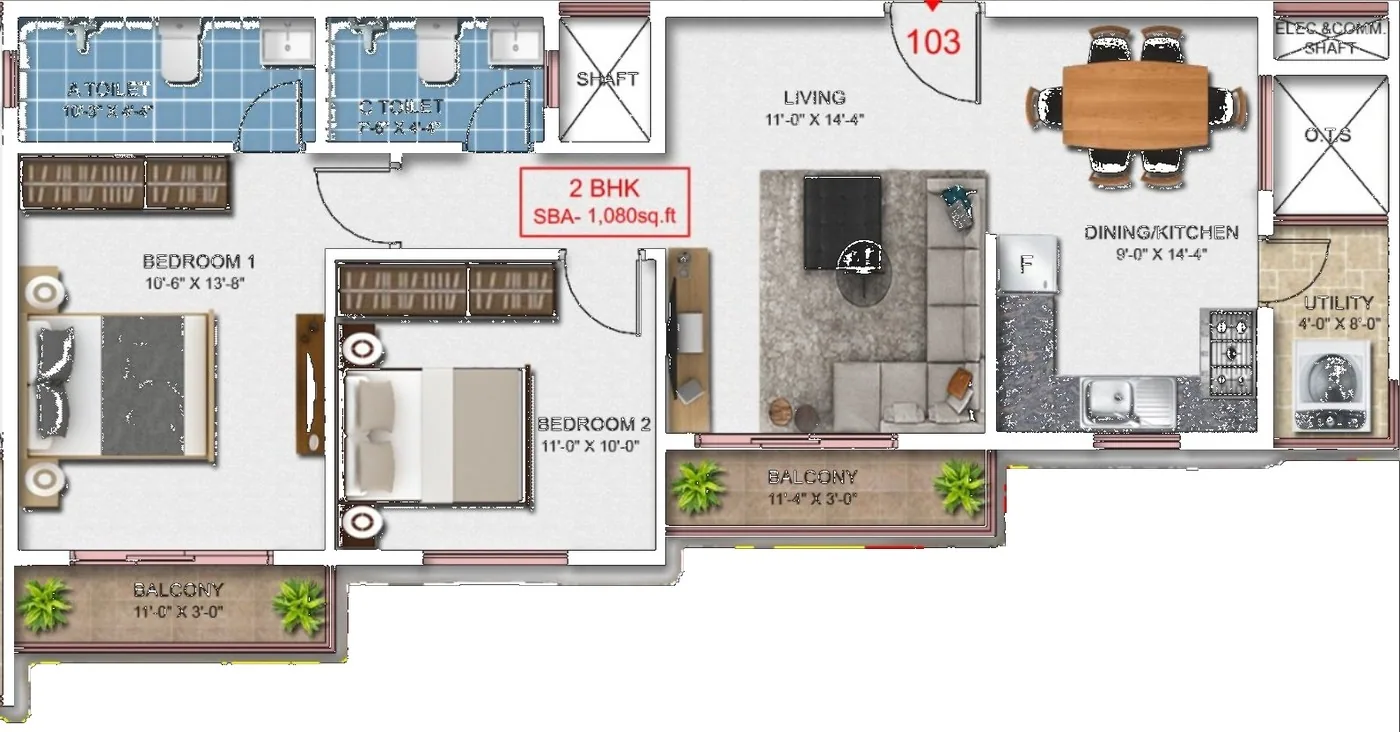 2 BHK floor plan — Nithya Sunshine, Kalyan Nagar, Bengaluru