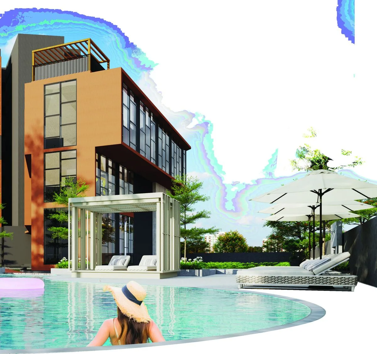 3,400 sq ft swimming pool and deck