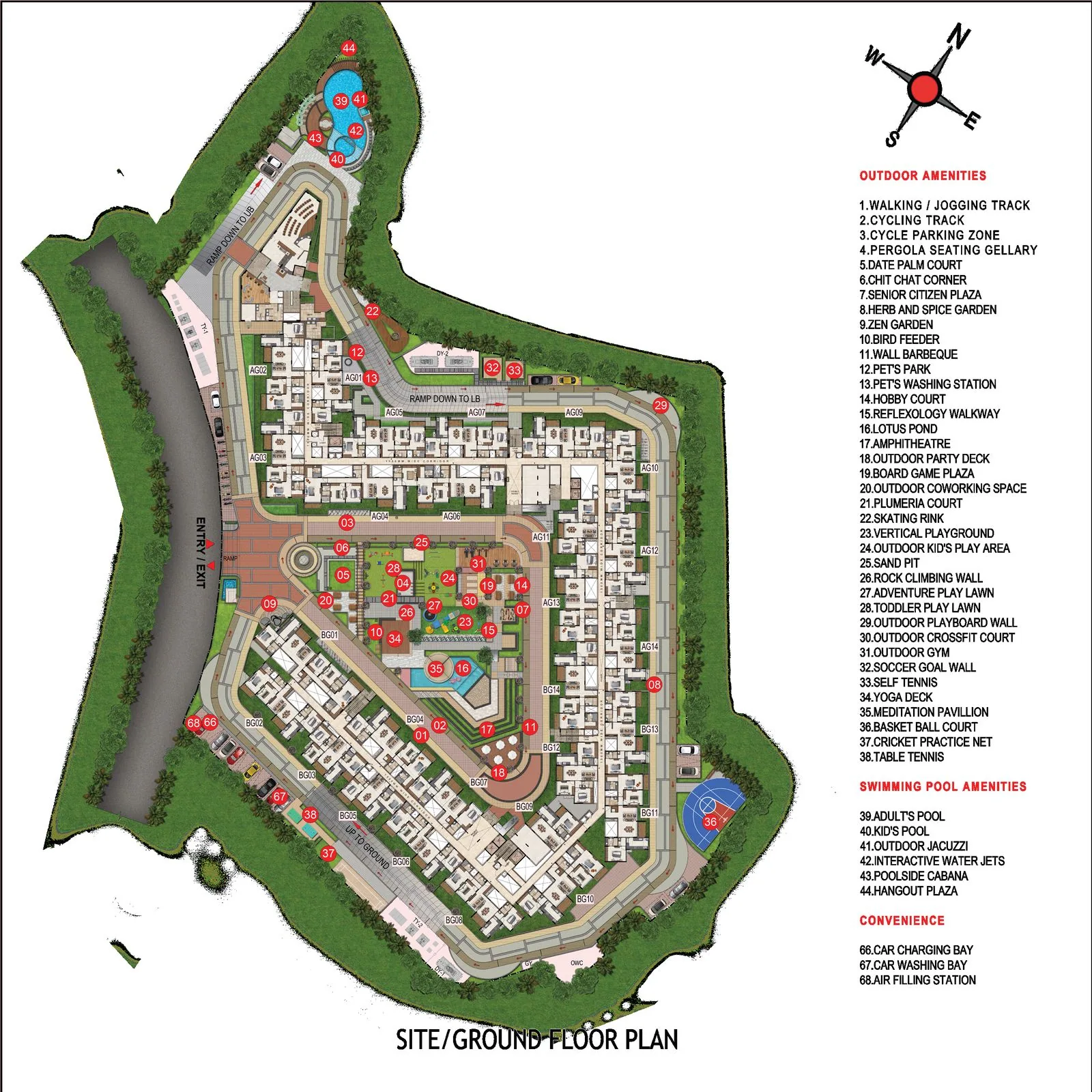 Master plan showing tower layout, clubhouse and landscape at Casagrand Promenade
