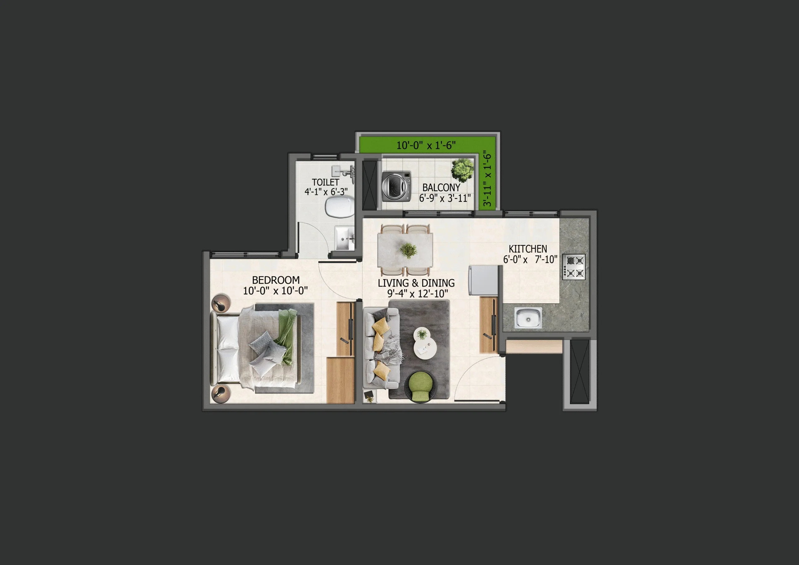 1 BHK unit plan — Sowparnika Whispering Petals, Hoskote, Bengaluru