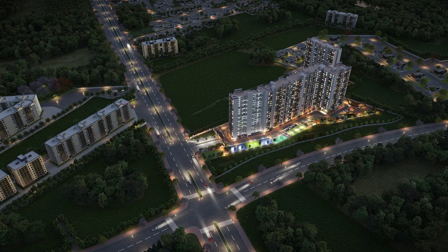 Aerial view at night — Sowparnika Whispering Petals, Bengaluru