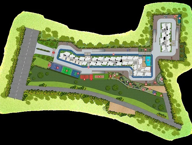 Master plan showing the three towers and landscaped grounds — Sowparnika Whispering Petals, Hoskote, Bengaluru