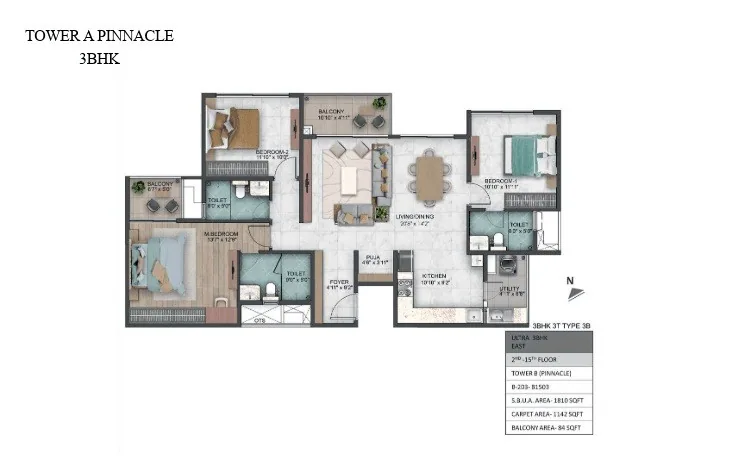 3 BHK unit plan, Tower A Pinnacle — Sumadhura Capitol Residences, Whitefield, Bengaluru