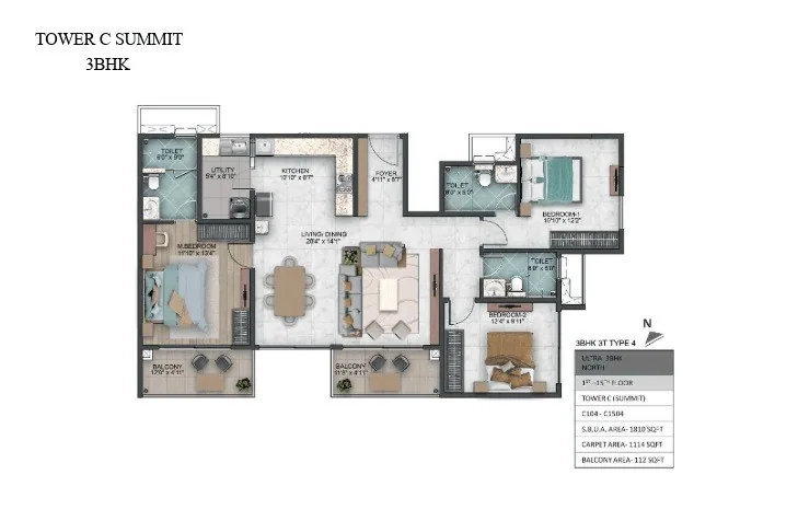 3 BHK unit plan, Tower C Summit — Sumadhura Capitol Residences, Whitefield, Bengaluru
