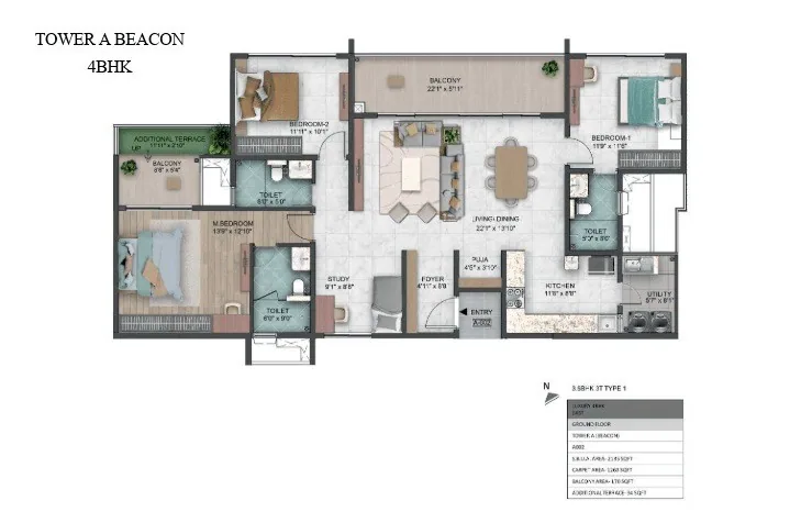 4 BHK unit plan, Tower A Beacon — Sumadhura Capitol Residences, Whitefield, Bengaluru