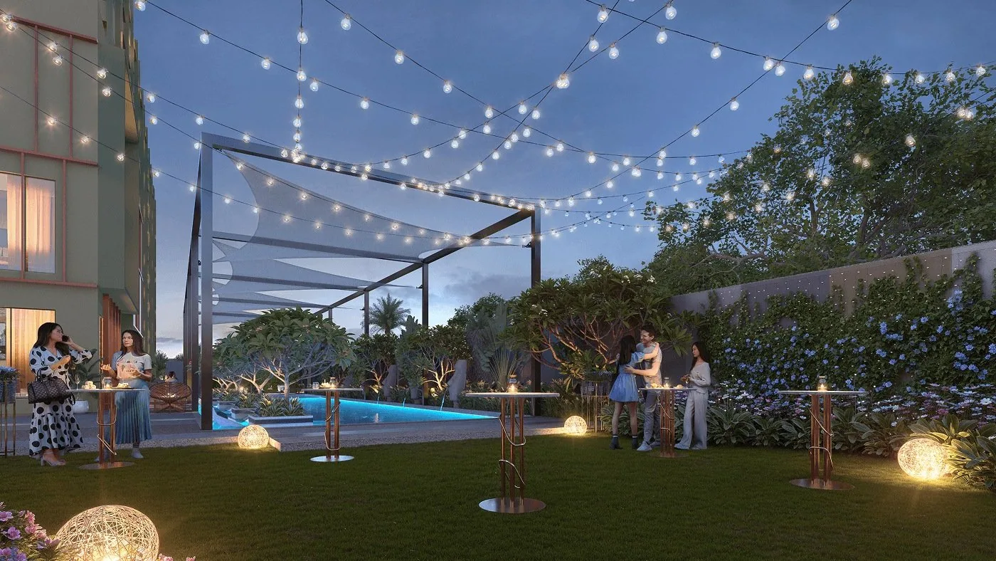 Party lawn at dusk — Sumadhura Capitol Residences, Bengaluru