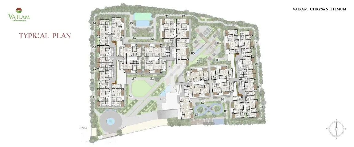 Typical floor plan across the four blocks — Vajram Chrysanthemum, Avalahalli, Bengaluru