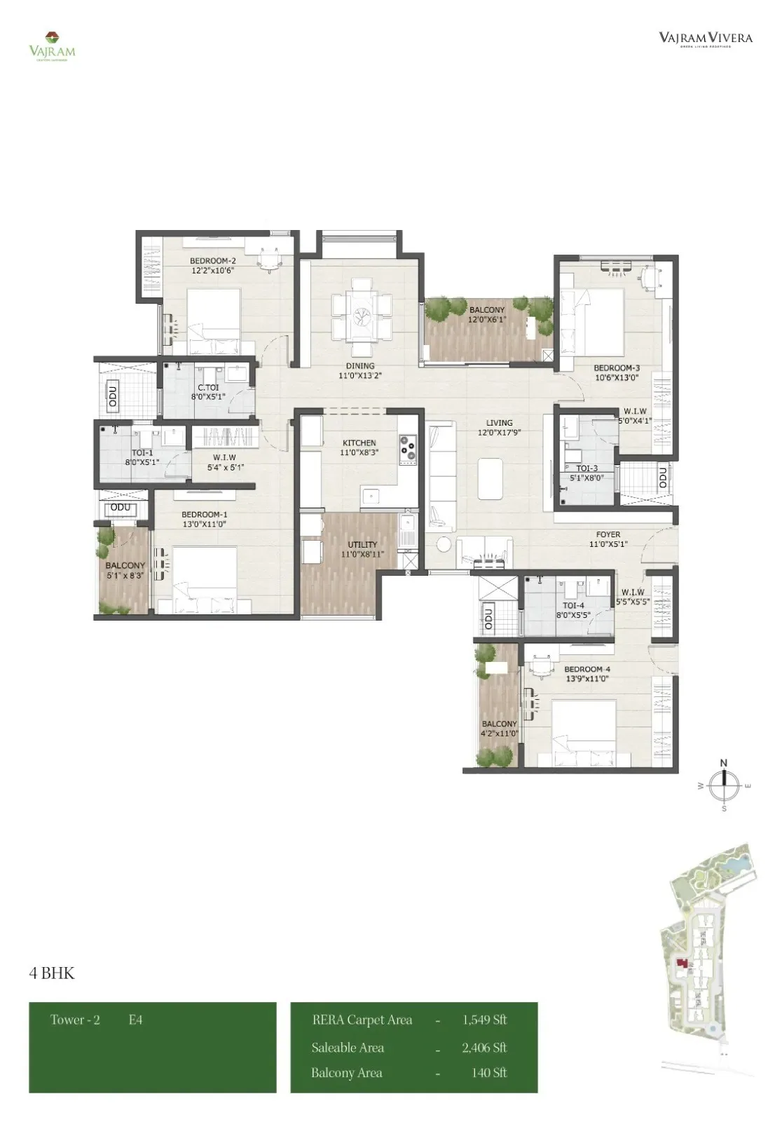 4 BHK unit plan — Vajram Vivera, Kogilu, Bengaluru